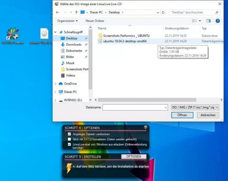 Bild: LinuxLive USB Creator: Schritt 2 „ISO/Image auswählen“