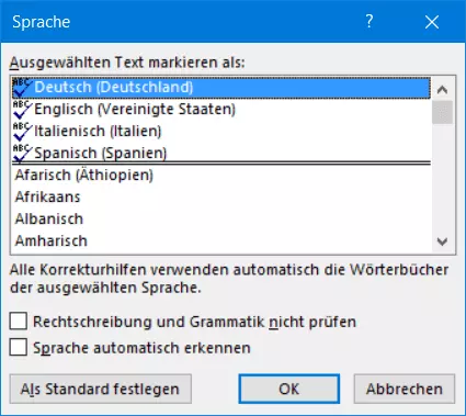 Bild: Textsprache auswählen 