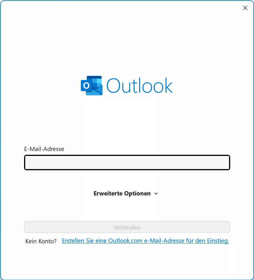 Dialogfenster „Konto hinzufügen“ in Outlook Dialogfenster „Konto hinzufügen“ in Outlook