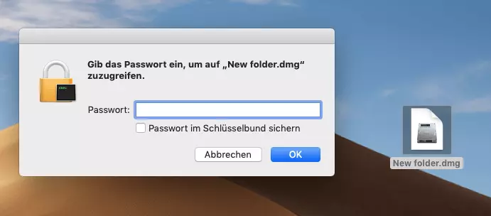 Bild: Verschlüsselter Mac-Ordner: Passworteingabe