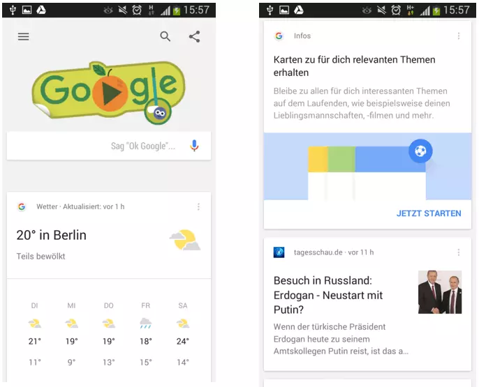 Bild: Google-Suche mit personalisiertem Start-Screen